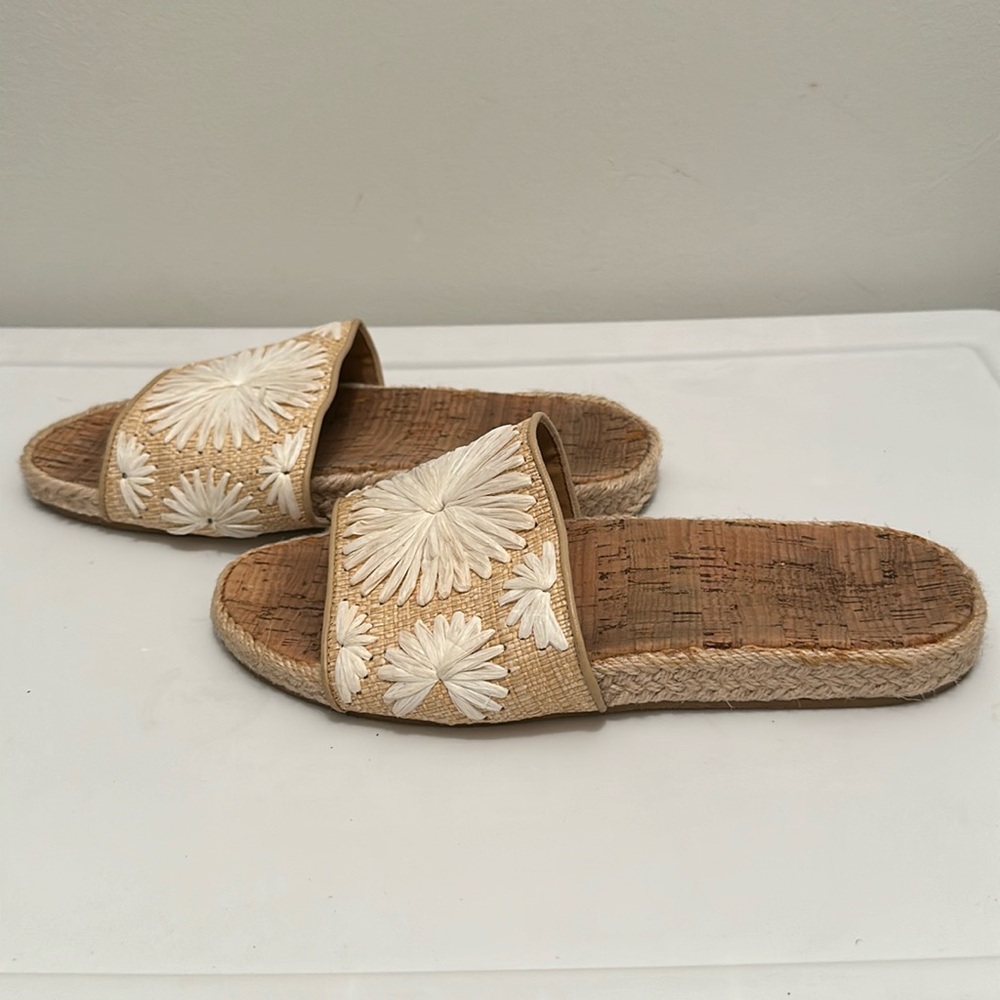 Jack Rogers White Raffia Slide Espadrille Sandals
